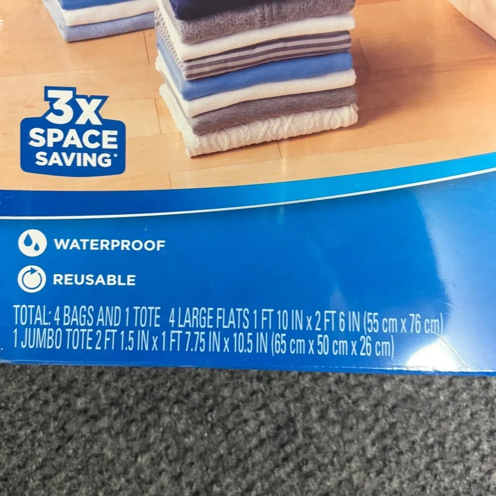 Ziploc Space Bag 5 Piece Set 1 Jumbo Tote 4 Large Flat Bags Vacuum Storage New
